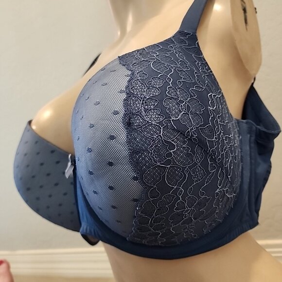 Cacique Boost Balconette Bra 46DDD Blue Underwire Padded - Picture 2 of 6